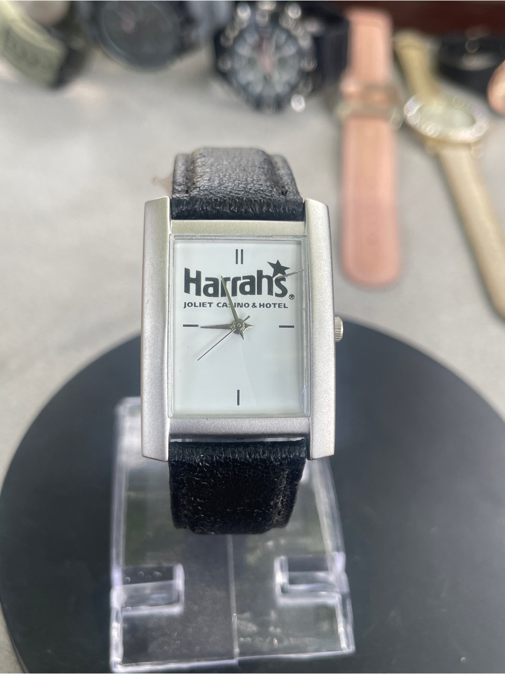 Harrah's Black Leather Strap Smartwatch - Sleek Rectangular Design